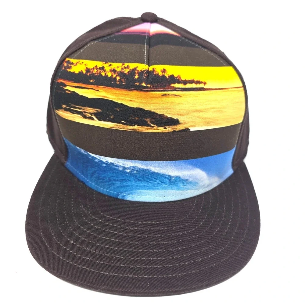 HYP Baseball Cap Mens L/XL Brown Beach Wave Graphic A-Flex Fitted Vintage NWT